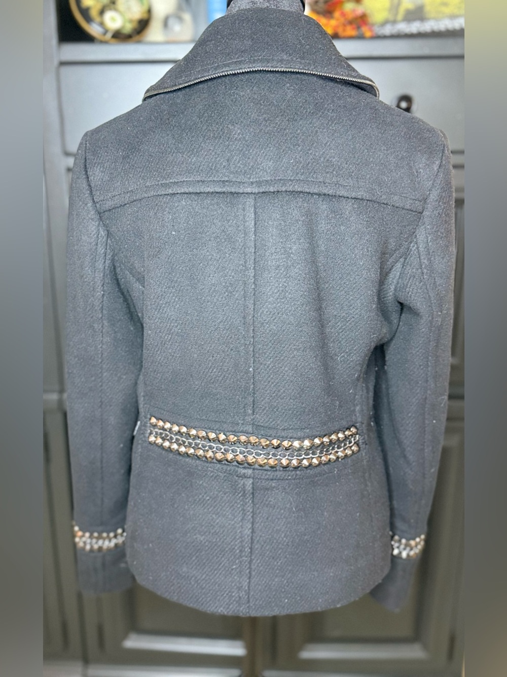 Dollhouse black preppy punk pea coat chic rocker studded jacket medium - Picture 7 of 14